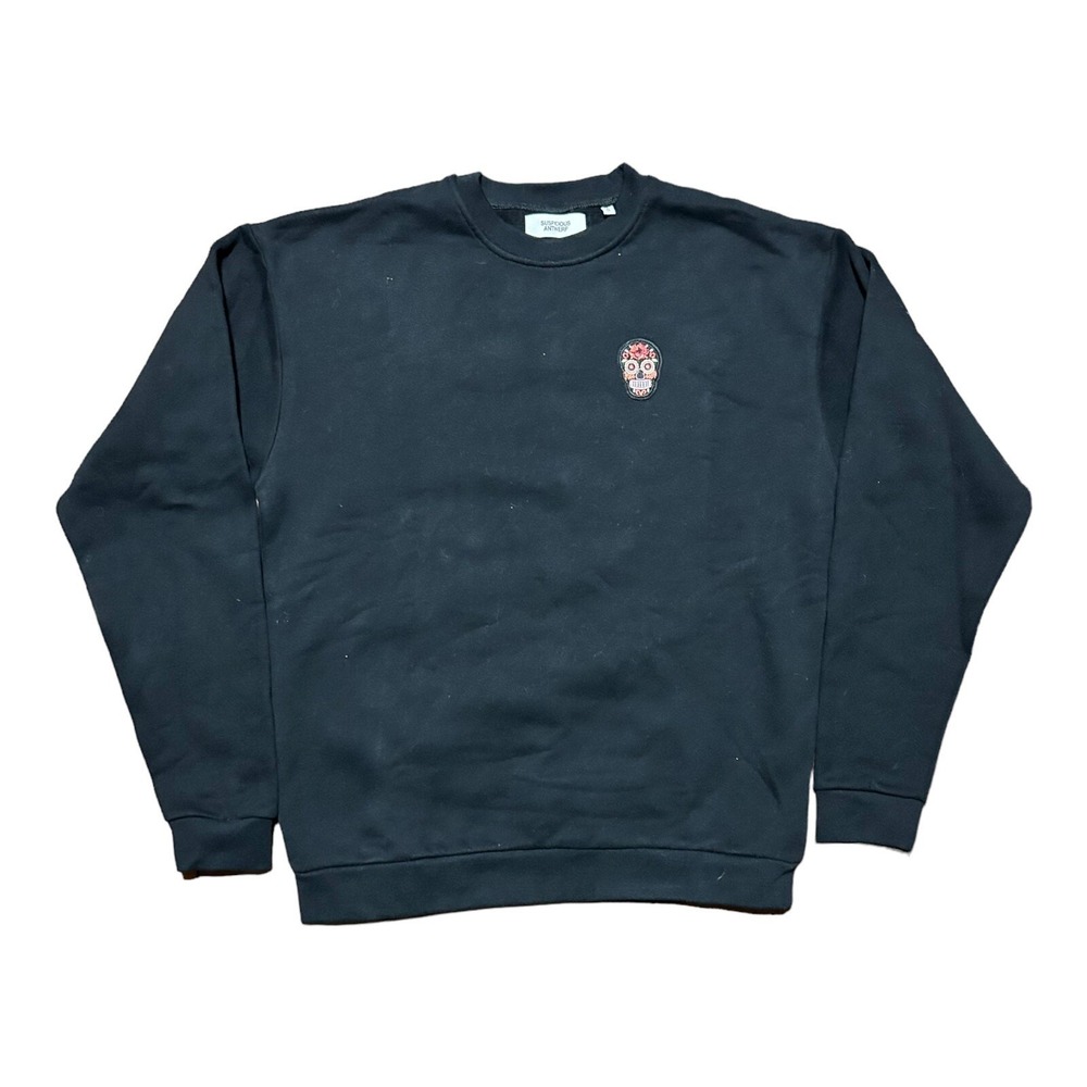SUSPICIOUS Antwerp Skull Patch Sweatshirt Crewneck Black Mens Small